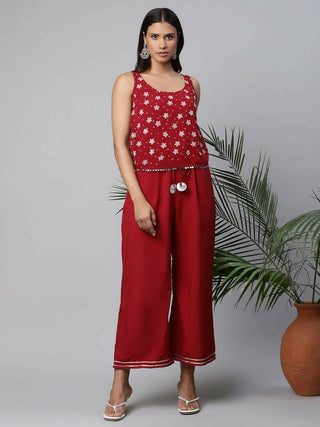 Ahalyaa Womens Maroon Chiffon Printed Jumpsuit - Distacart