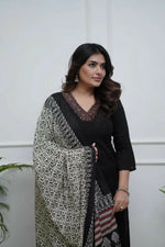 Thumbnail for The52 Black Women's Gorgeous Parampara Fabric Embroidered Work Straight Kurta Palazzo and Dupatta Set - Distacart
