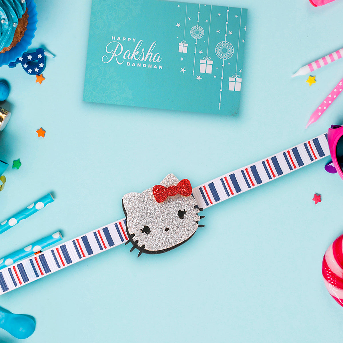 trueBrowns X Voylla Adorable Kitty Kids Rakhi With Roli Chaawal Pack