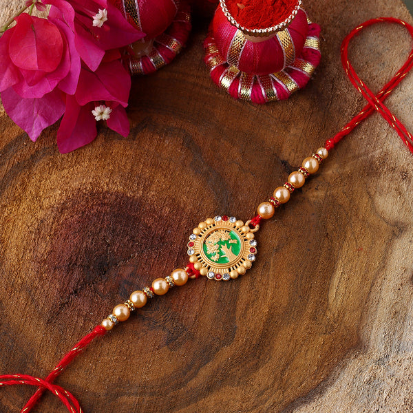 trueBrowns X Voylla Beige Beaded Enamel Rakhi With Roli Chaawal Pack