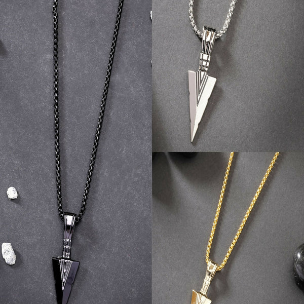 NVR Men's Set of 3 Multicolor Rhodium-Plated Arrow-Shaped Pendant With Chain - Distacart