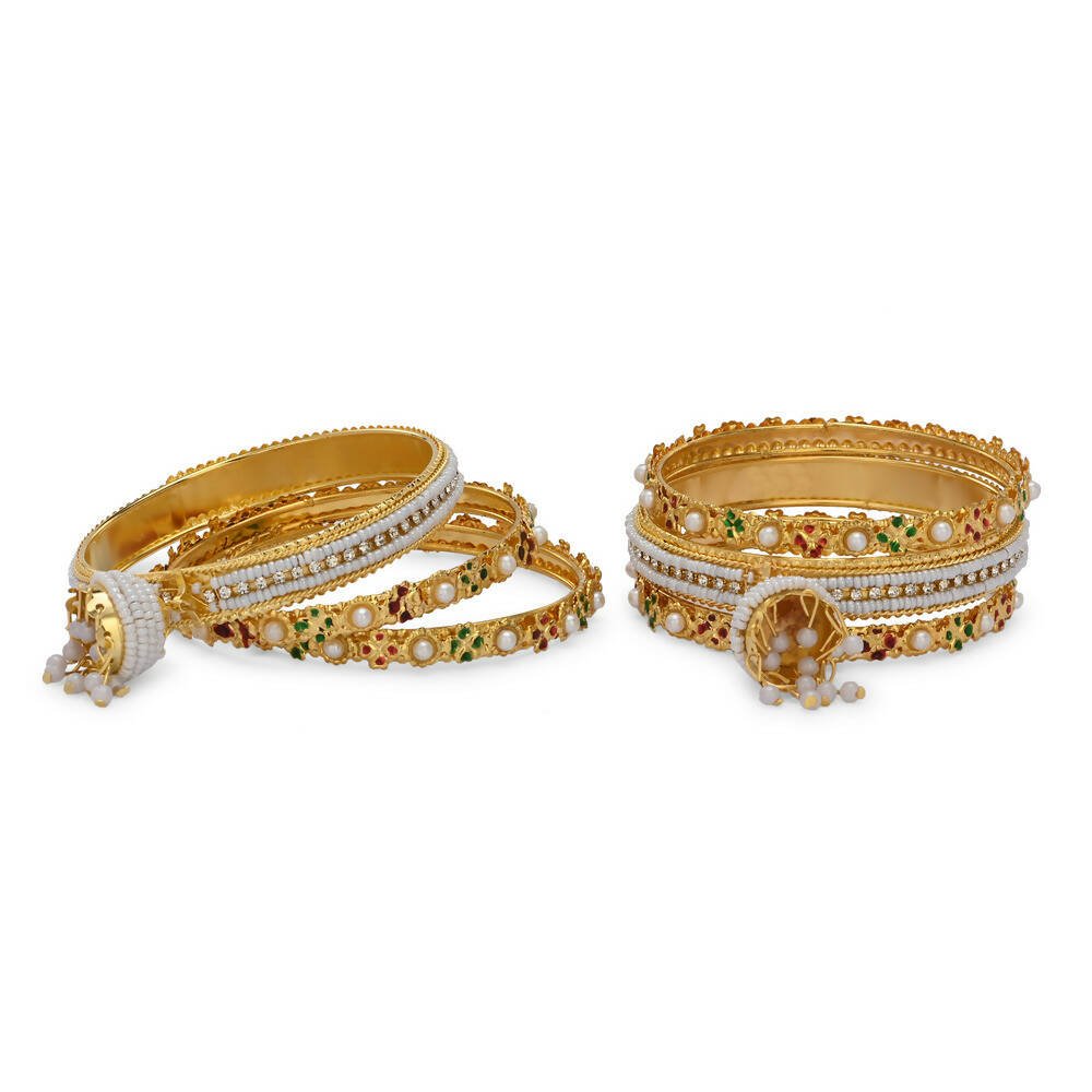 Afast Designer Fancy Party Bangle/ Kada Set, Gold, Metal, Pack Of 6 - Distacart