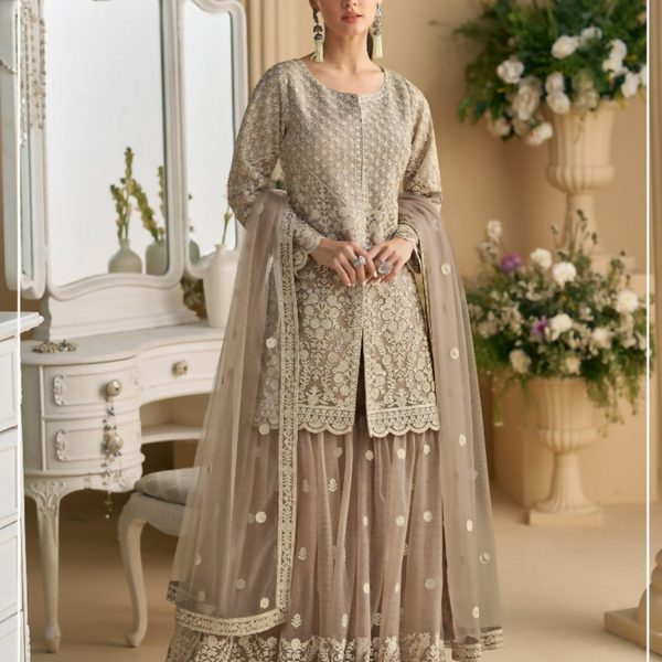 Anaita Cream Heavy Net Readymade Suit with Embroidery & Sequence Work