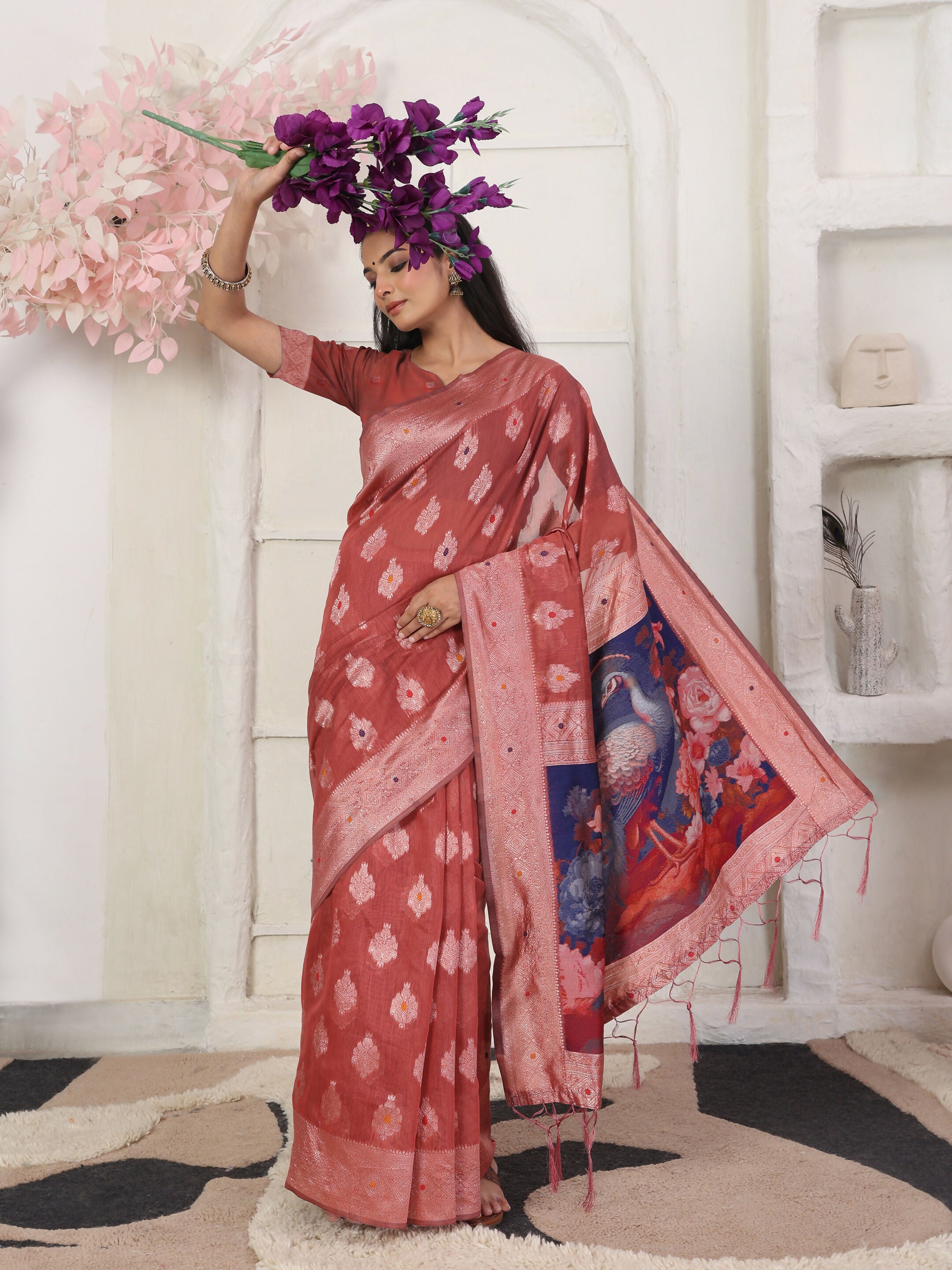 Astita Linen Cotton Rust Saree