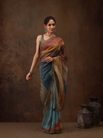 Thumbnail for Multicolor Silk Blend Digital Print Striped Saree with Unstitched Blouse - Hiral Fashion - Distacart