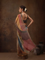 Thumbnail for Multicolor Silk Blend Digital Print Striped Saree with Unstitched Blouse - Hiral Fashion - Distacart