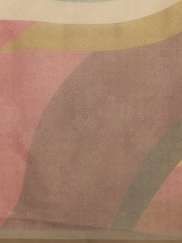 Multicolor Silk Blend Digital Print Striped Saree with Unstitched Blouse - Hiral Fashion - Distacart