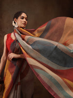 Thumbnail for Multicolor Silk Blend Digital Print Striped Saree with Unstitched Blouse - Hiral Fashion - Distacart