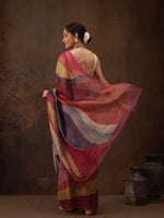 Thumbnail for Multicolor Silk Blend Digital Print Striped Saree with Unstitched Blouse - Hiral Fashion - Distacart