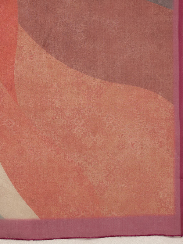 Multicolor Silk Blend Digital Print Striped Saree with Unstitched Blouse - Hiral Fashion - Distacart