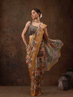 Thumbnail for Multicolor Silk Blend Digital Print Floral Saree with Unstitched Blouse - Hiral Fashion - Distacart