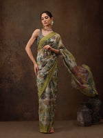 Thumbnail for Multicolor Silk Blend Digital Print Floral Saree with Unstitched Blouse - Hiral Fashion - Distacart