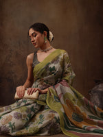 Thumbnail for Multicolor Silk Blend Digital Print Floral Saree with Unstitched Blouse - Hiral Fashion - Distacart