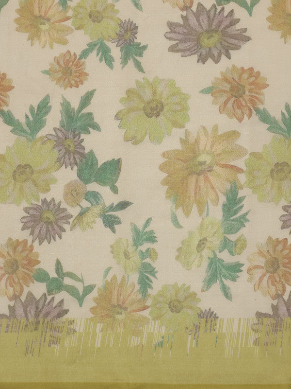 Multicolor Silk Blend Digital Print Floral Saree with Unstitched Blouse - Hiral Fashion - Distacart