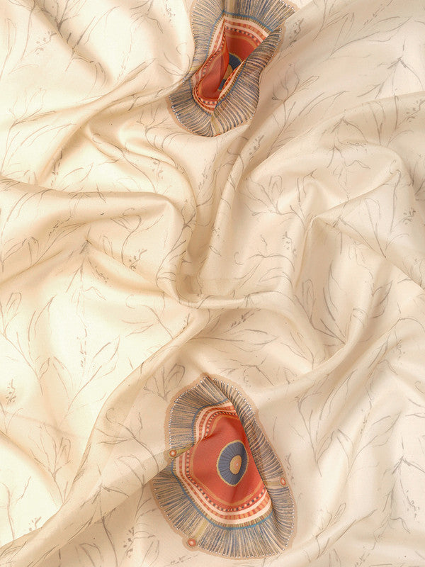 Beige Silk Blend Digital Print Geomatric Saree with Unstitched Blouse - Hiral Fashion - Distacart