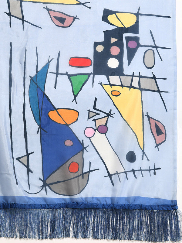 Blue Silk Blend Digital Print Warli Saree with Unstitched Blouse - Hiral Fashion - Distacart