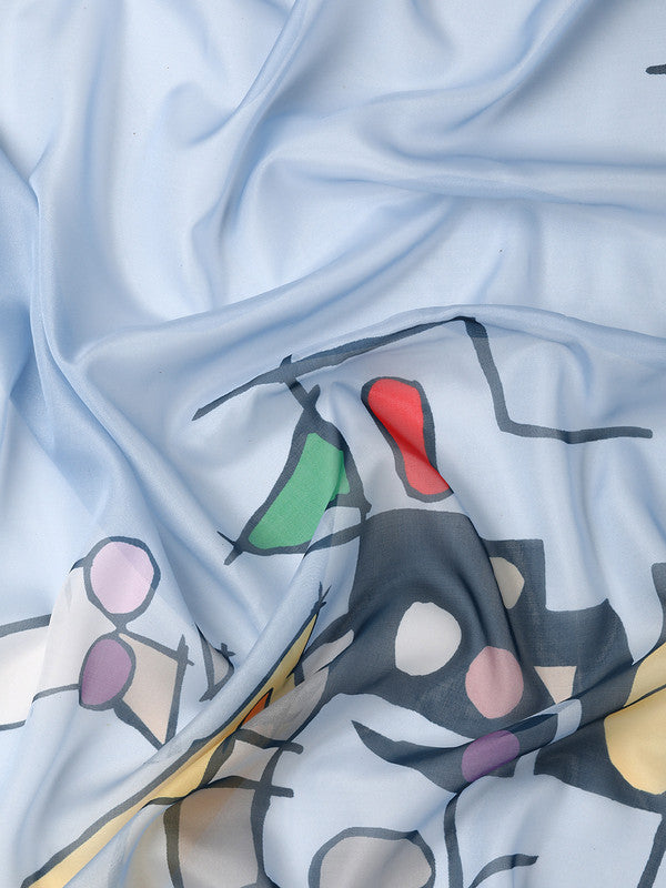 Blue Silk Blend Digital Print Warli Saree with Unstitched Blouse - Hiral Fashion - Distacart