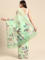 Thumbnail for Green Silk Blend Digital Print Floral Saree with Unstitched Blouse - Hiral Fashion - Distacart