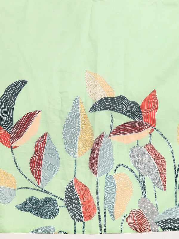 Green Silk Blend Digital Print Floral Saree with Unstitched Blouse - Hiral Fashion - Distacart