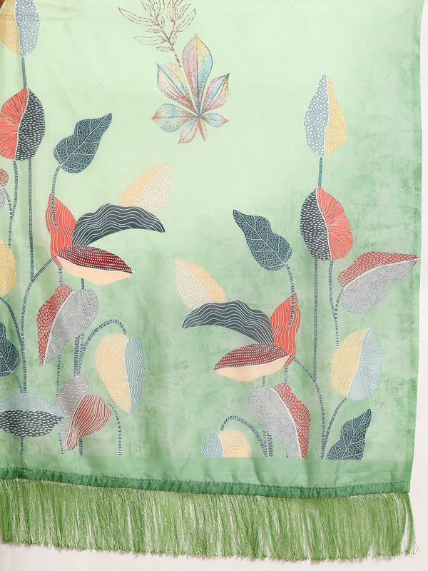 Green Silk Blend Digital Print Floral Saree with Unstitched Blouse - Hiral Fashion - Distacart