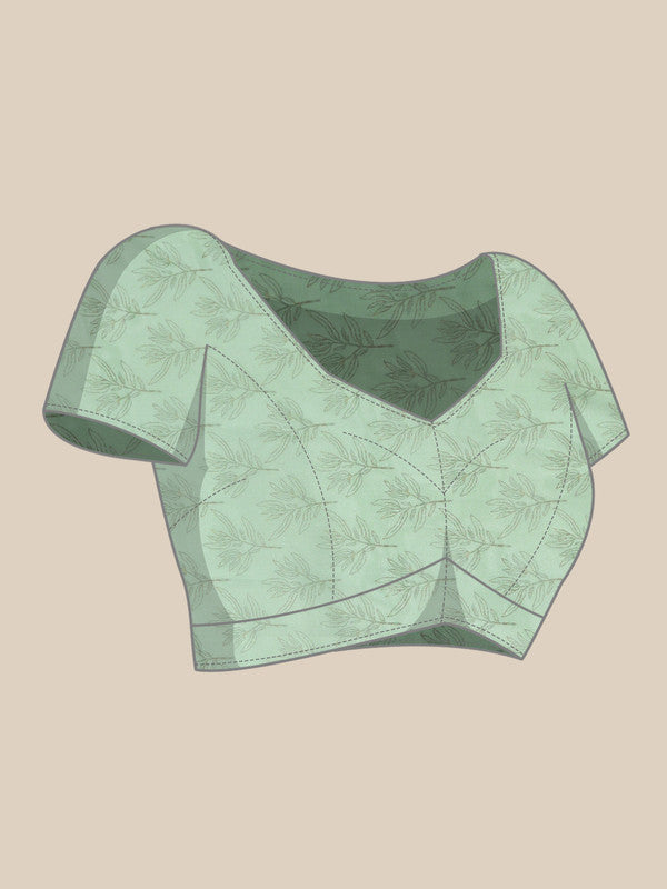 Green Silk Blend Digital Print Floral Saree with Unstitched Blouse - Hiral Fashion - Distacart