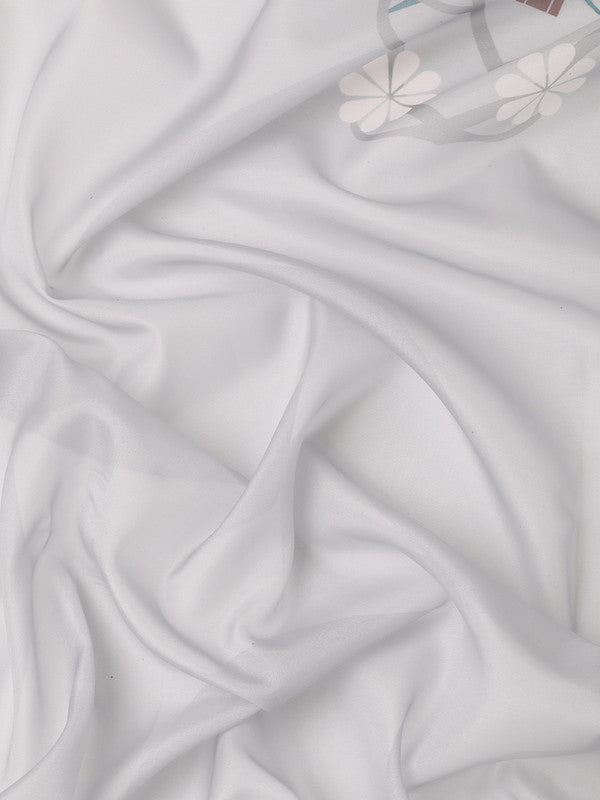 Gray Silk Blend Digital Print Floral Saree with Unstitched Blouse - Hiral Fashion - Distacart