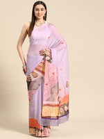Thumbnail for Lavender Silk Blend Digital Print Floral Saree with Unstitched Blouse - Hiral Fashion - Distacart