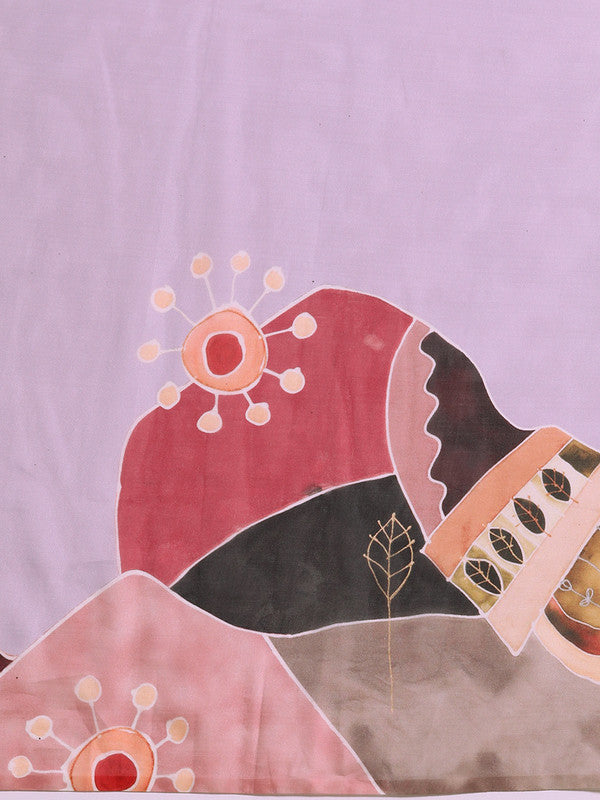 Lavender Silk Blend Digital Print Floral Saree with Unstitched Blouse - Hiral Fashion - Distacart