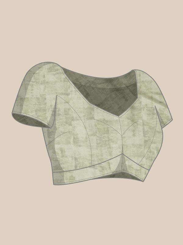 Olive Silk Blend Digital Print Warli Saree with Unstitched Blouse - Hiral Fashion - Distacart