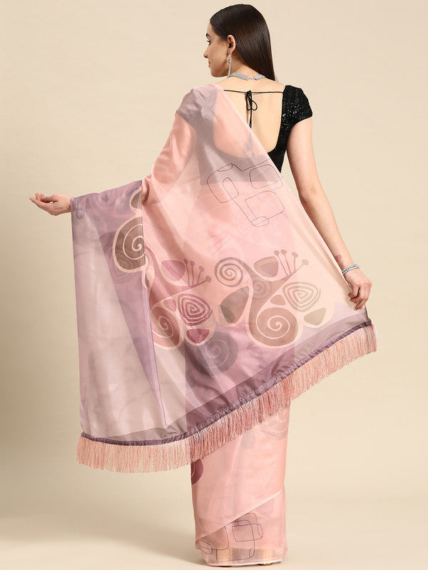 Peach Silk Blend Digital Print Abstract Saree with Unstitched Blouse - Hiral Fashion - Distacart