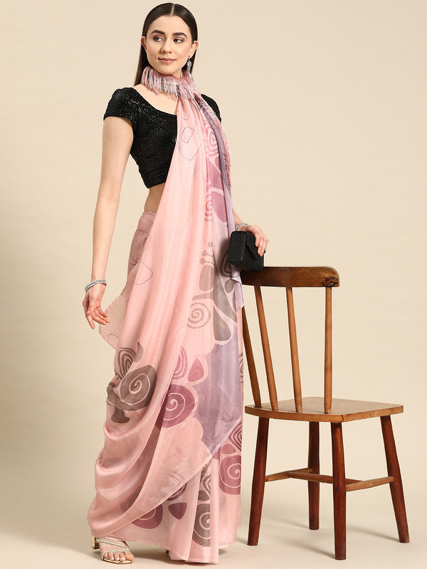 Peach Silk Blend Digital Print Abstract Saree with Unstitched Blouse - Hiral Fashion - Distacart