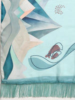Thumbnail for Turquoise Silk Blend Digital Print Abstract Saree with Unstitched Blouse - Hiral Fashion - Distacart