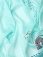 Thumbnail for Turquoise Silk Blend Digital Print Abstract Saree with Unstitched Blouse - Hiral Fashion - Distacart