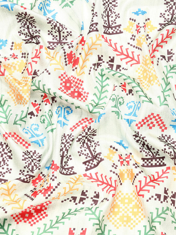 Green Silk Blend Digital Print Patola Saree with Unstitched Blouse - Hiral Fashion - Distacart