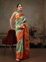 Thumbnail for Green Pure Silk Woven Zari Design Floral Saree with Unstitched Blouse - Hiral Fashion - Distacart