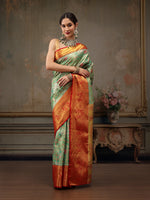 Thumbnail for Green Pure Silk Woven Zari Design Floral Saree with Unstitched Blouse - Hiral Fashion - Distacart