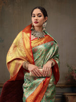 Thumbnail for Green Pure Silk Woven Zari Design Floral Saree with Unstitched Blouse - Hiral Fashion - Distacart