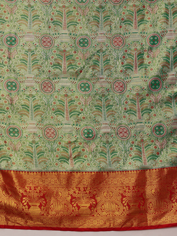 Green Pure Silk Woven Zari Design Floral Saree with Unstitched Blouse - Hiral Fashion - Distacart