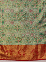 Thumbnail for Green Pure Silk Woven Zari Design Floral Saree with Unstitched Blouse - Hiral Fashion - Distacart