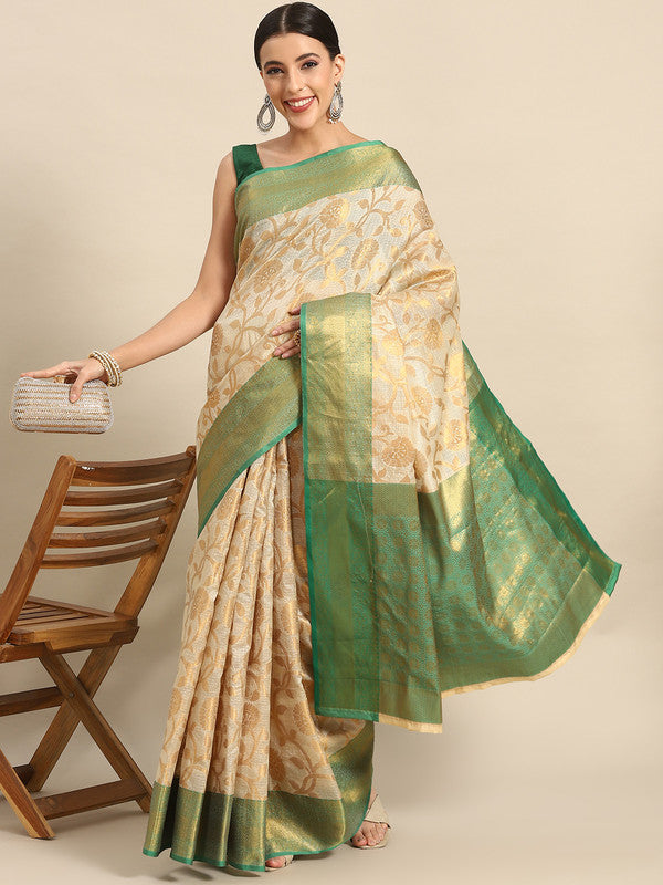 Green Tissue Silk Woven Zari Design Floral Saree with Unstitched Blouse - Hiral Fashion - Distacart