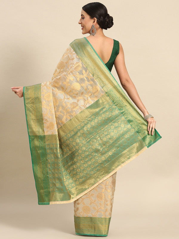 Green Tissue Silk Woven Zari Design Floral Saree with Unstitched Blouse - Hiral Fashion - Distacart
