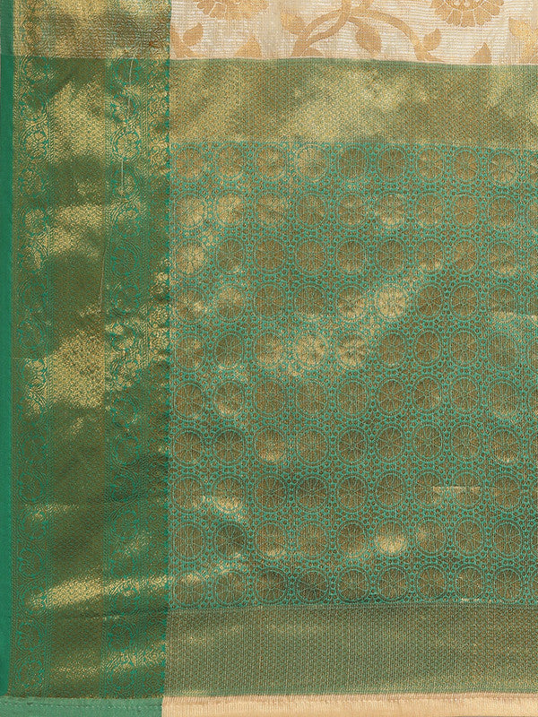 Green Tissue Silk Woven Zari Design Floral Saree with Unstitched Blouse - Hiral Fashion - Distacart