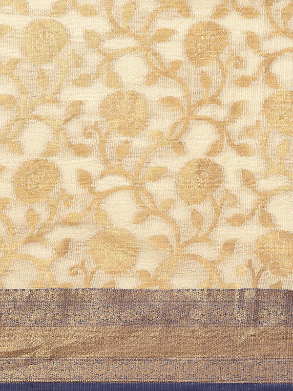 Navy Blue Tissue Silk Woven Zari Design Floral Saree with Unstitched Blouse - Hiral Fashion - Distacart