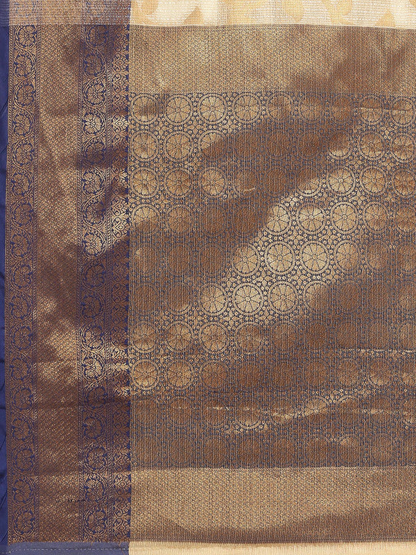 Navy Blue Tissue Silk Woven Zari Design Floral Saree with Unstitched Blouse - Hiral Fashion - Distacart