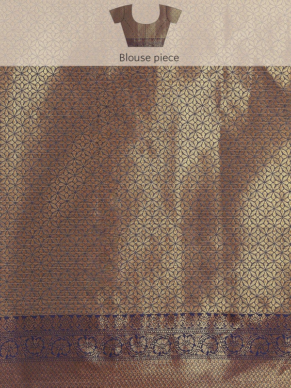 Navy Blue Tissue Silk Woven Zari Design Floral Saree with Unstitched Blouse - Hiral Fashion - Distacart