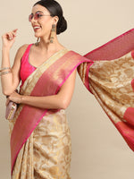 Thumbnail for Pink Tissue Silk Woven Zari Design Floral Saree with Unstitched Blouse - Hiral Fashion - Distacart