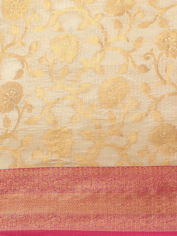 Pink Tissue Silk Woven Zari Design Floral Saree with Unstitched Blouse - Hiral Fashion - Distacart