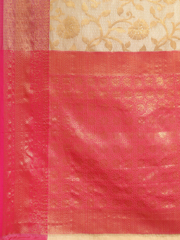 Pink Tissue Silk Woven Zari Design Floral Saree with Unstitched Blouse - Hiral Fashion - Distacart
