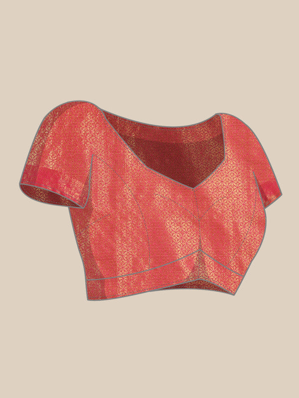 Pink Tissue Silk Woven Zari Design Floral Saree with Unstitched Blouse - Hiral Fashion - Distacart