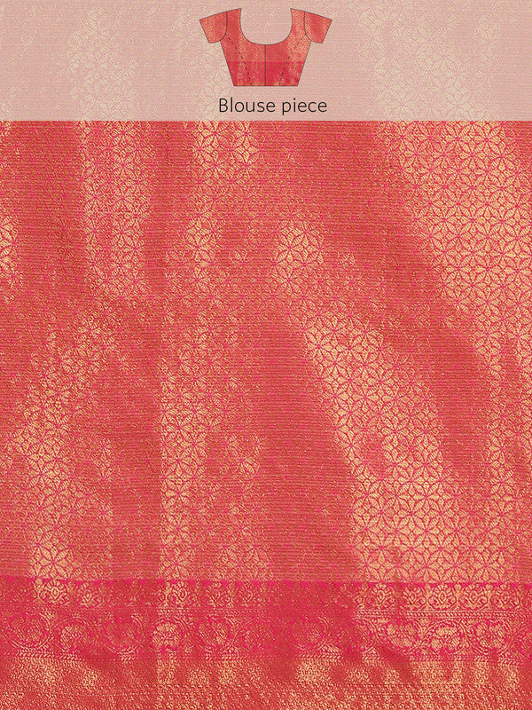 Pink Tissue Silk Woven Zari Design Floral Saree with Unstitched Blouse - Hiral Fashion - Distacart